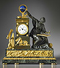 A rare and magnificent Louis XVI gilt and patinated bronze and vert de mer marble mantle clock of eight day duration